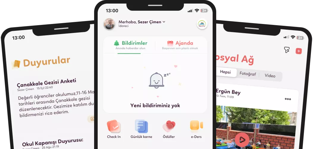Anaokulu veli bilgilendirme sistemi ekranları